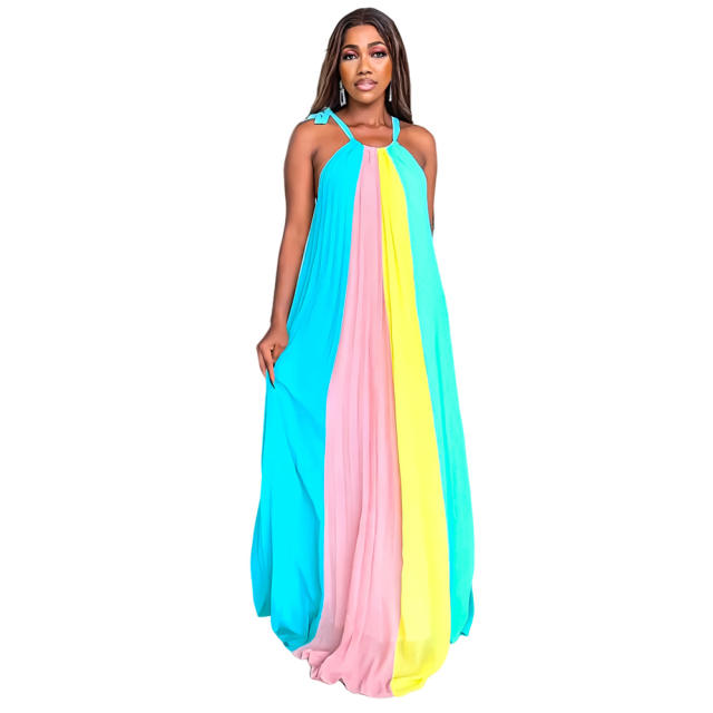 Summer colorful stripe slip beach dress holiday dress