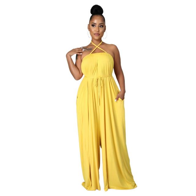 Summer plain color halter neck jumpsuit