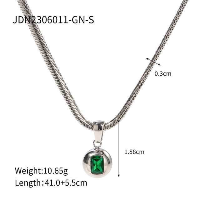 Popular color cubic zircon bead pendant stainless steel necklace