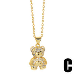 Cute rainbow cz bear elephant pendant gold plated copper necklace