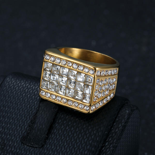316L stainless steel full diamond finger rings for men