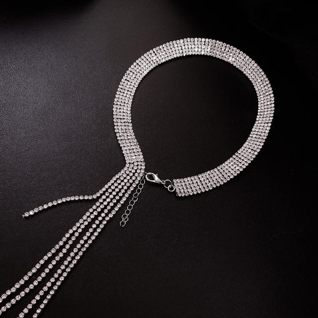 Luxury diamond tassel women choker necklace