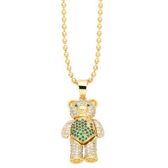 Hiphop diamond bear pendant real gold plated copper necklace