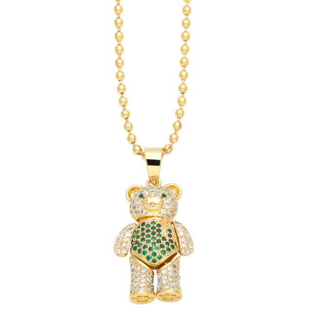 Hiphop diamond bear pendant real gold plated copper necklace