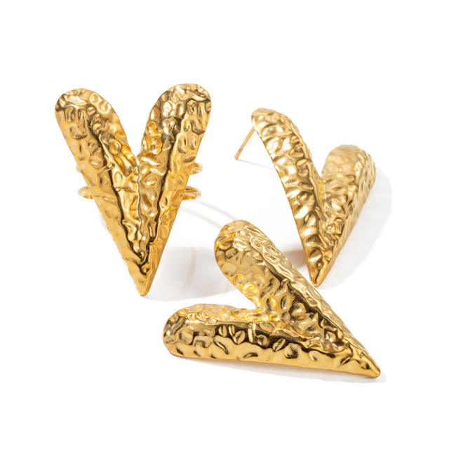 Occident fashion vintage chunky heart stainless steel earrings rings