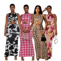 Summer sexy color pattern bodycon maxi dress for women