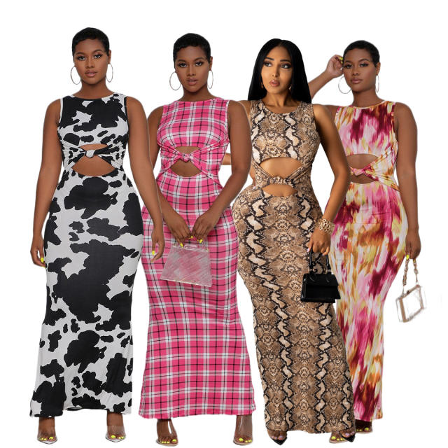 Summer sexy color pattern bodycon maxi dress for women