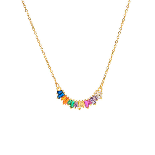 Dainty rainbow cz smile face stainless steel necklace