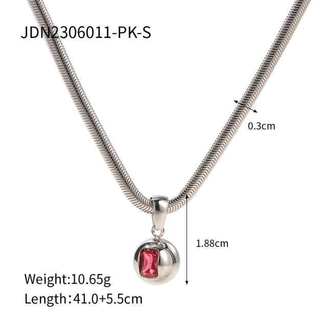 Popular color cubic zircon bead pendant stainless steel necklace