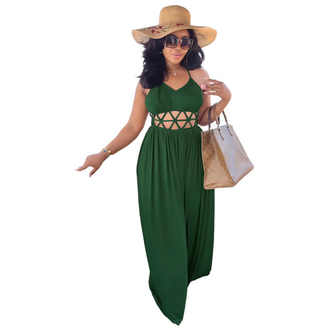 Sexy plain color backless slip holiday dress for women