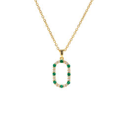 Dainty emerald oval pendant stainless steel necklace