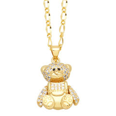 Cute diamond bear pendant real gold plated copper necklace