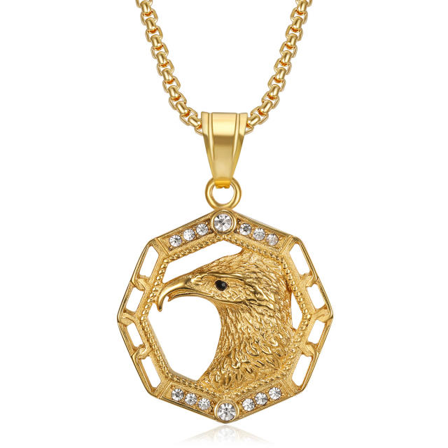 HIPHOP diamond eagle pendant stainless steel necklace for men