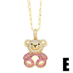 Cute diamond bear pendant real gold plated necklace