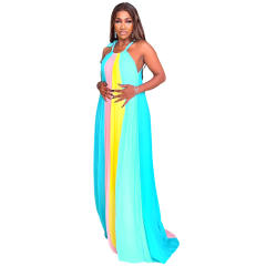 Summer colorful stripe slip beach dress holiday dress