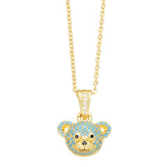 Cute full diamond bear pendant real gold plated copper necklace