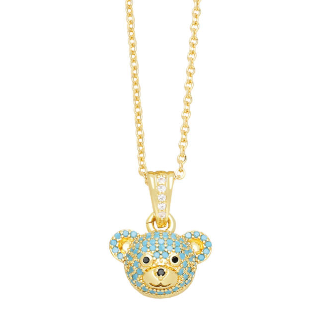 Cute full diamond bear pendant real gold plated copper necklace