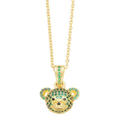 Cute full diamond bear pendant real gold plated copper necklace