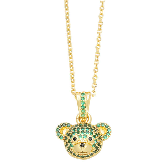 Cute full diamond bear pendant real gold plated copper necklace