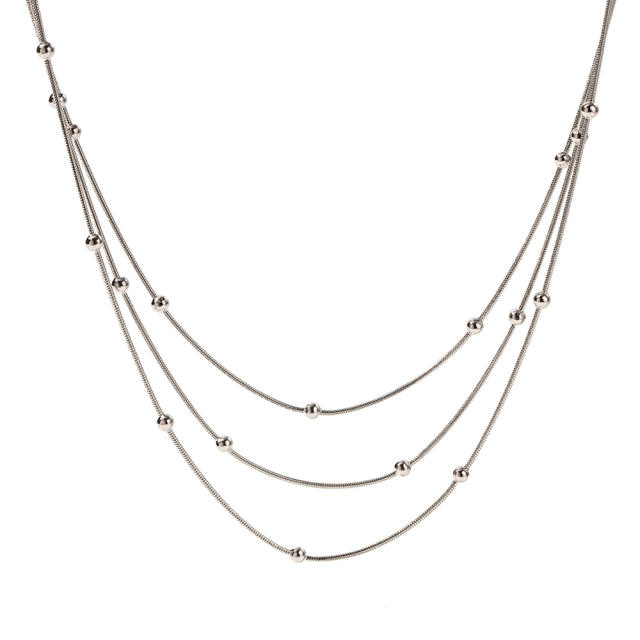14K silver color dainty three layer chain stainless steel necklace