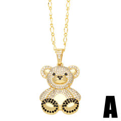 Cute diamond bear pendant real gold plated necklace