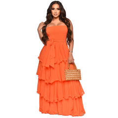 Hot sale plain color smoked ruffle slip dress maxi dress for women