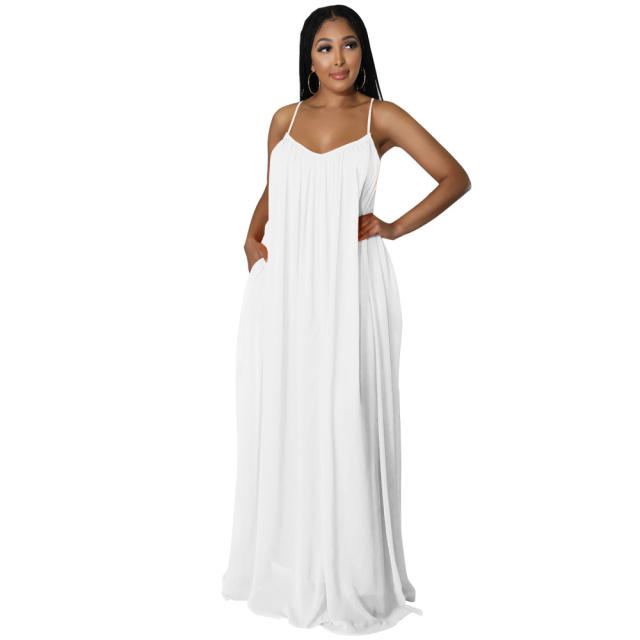 Plain color chiffon slip beach dress holiday dress