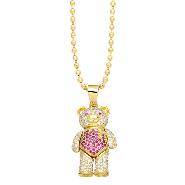 Hiphop diamond bear pendant real gold plated copper necklace