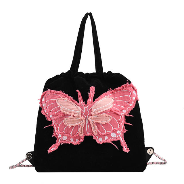 Personality canvas butterfly large storage handbag backpack