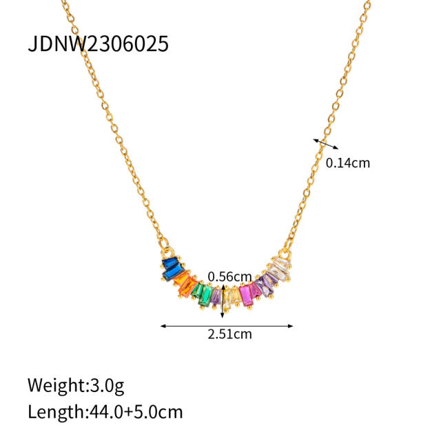 Dainty rainbow cz smile face stainless steel necklace