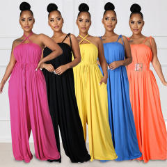 Summer plain color halter neck jumpsuit
