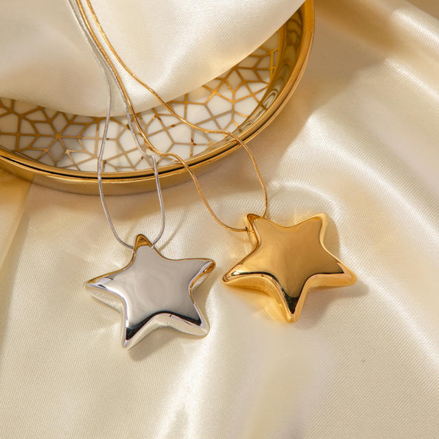 Hiphop chunky star pendant stainless steel necklace