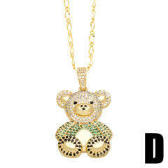 Cute diamond bear pendant real gold plated necklace