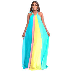 Summer colorful stripe slip beach dress holiday dress