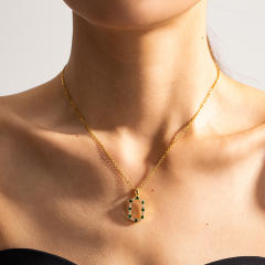 Dainty emerald oval pendant stainless steel necklace