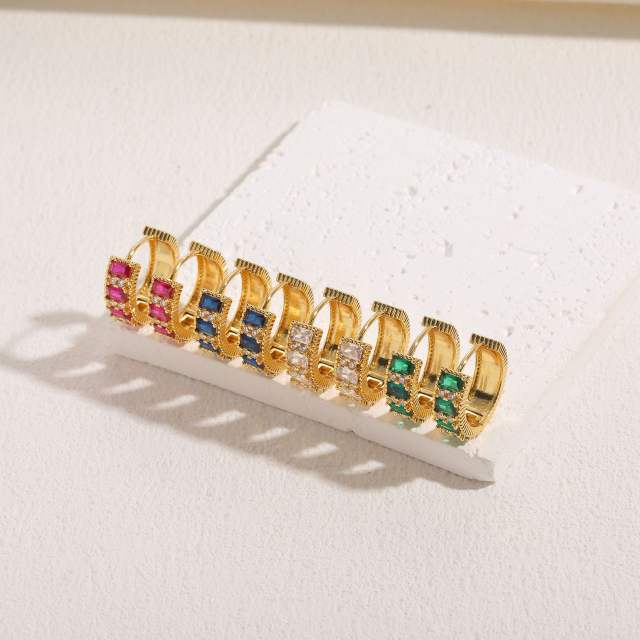 INS real gold plated copper colorful cubic zircon huggie earrings