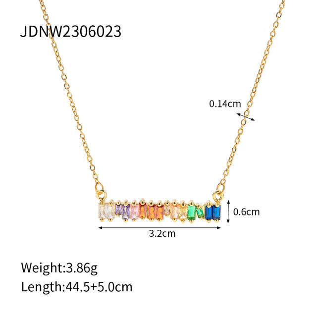 Delicate rainbow cz bar stainless steel dainty necklace