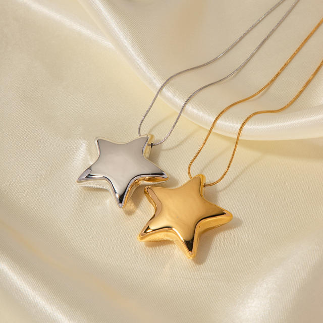 Hiphop chunky star pendant stainless steel necklace