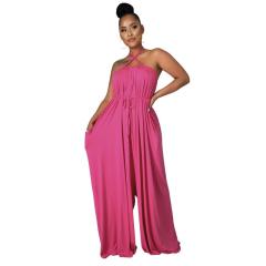 Summer plain color halter neck jumpsuit