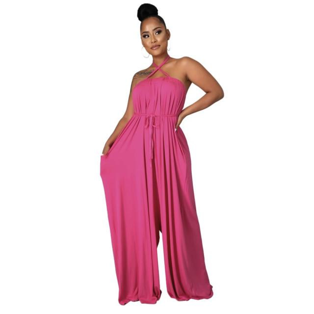 Summer plain color halter neck jumpsuit