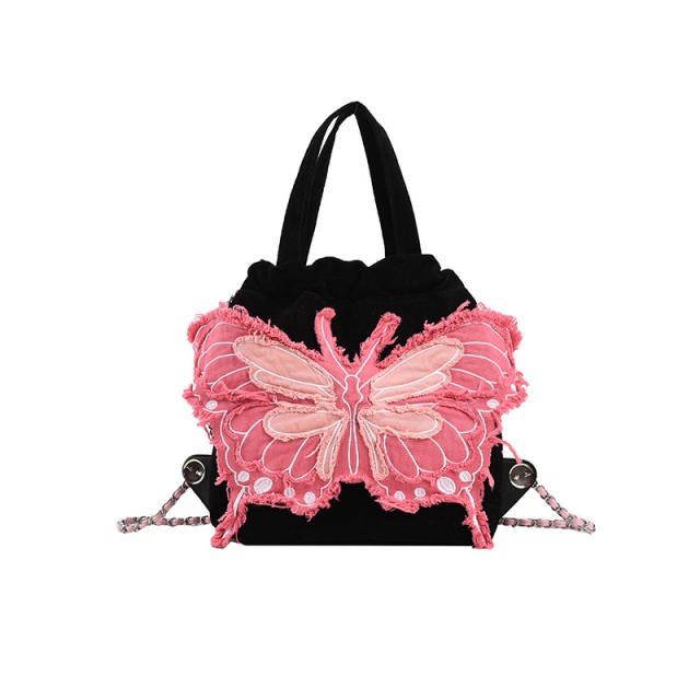 Personality canvas butterfly large storage handbag backpack