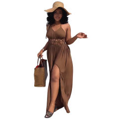 Sexy plain color backless slip holiday dress for women