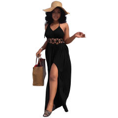 Sexy plain color backless slip holiday dress for women