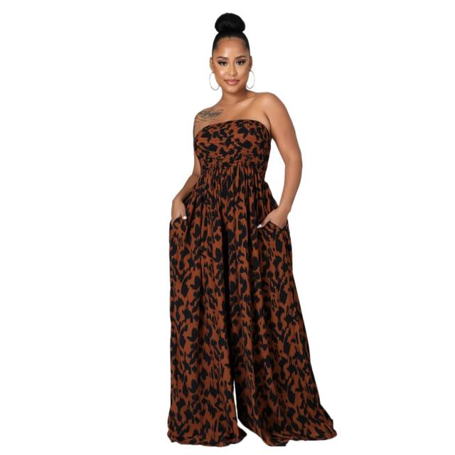Summer pattern sexy strapless jumpsuits for women