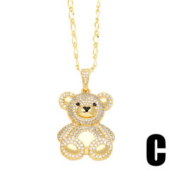 Cute diamond bear pendant real gold plated necklace