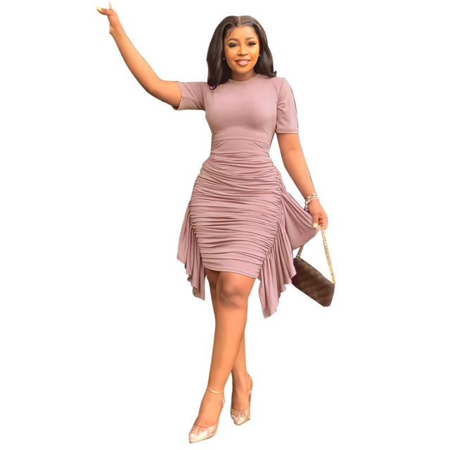 Sexy plain color ruffle bodycon dress