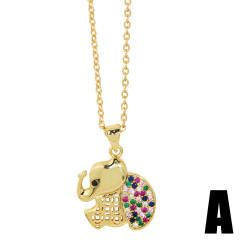 Cute rainbow cz bear elephant pendant gold plated copper necklace