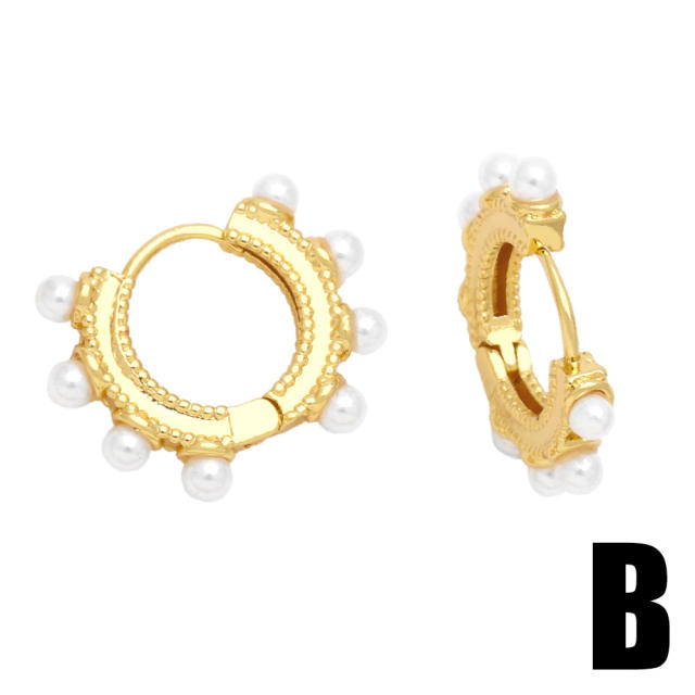 Elegant pearl bead gold plated copper women earrings huggie earrings