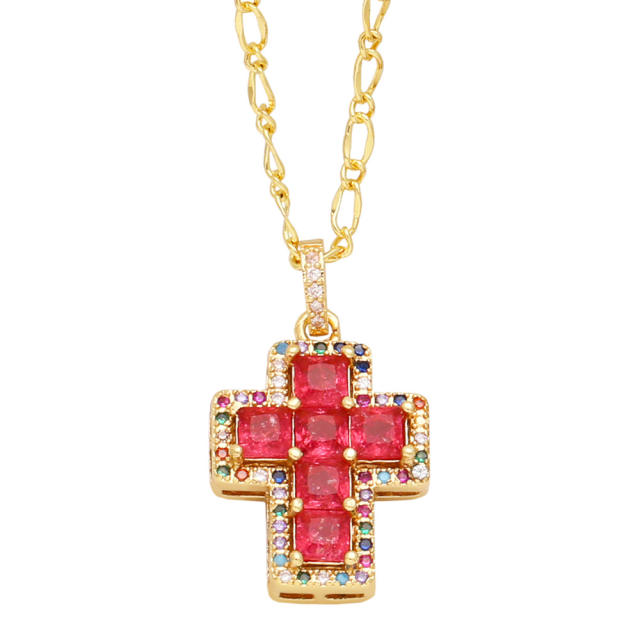 Personality hiphop color cubic zircon cross pendant necklace