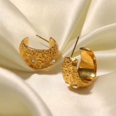 18K fold design chunky bold hoop earrings stainless steel earrings